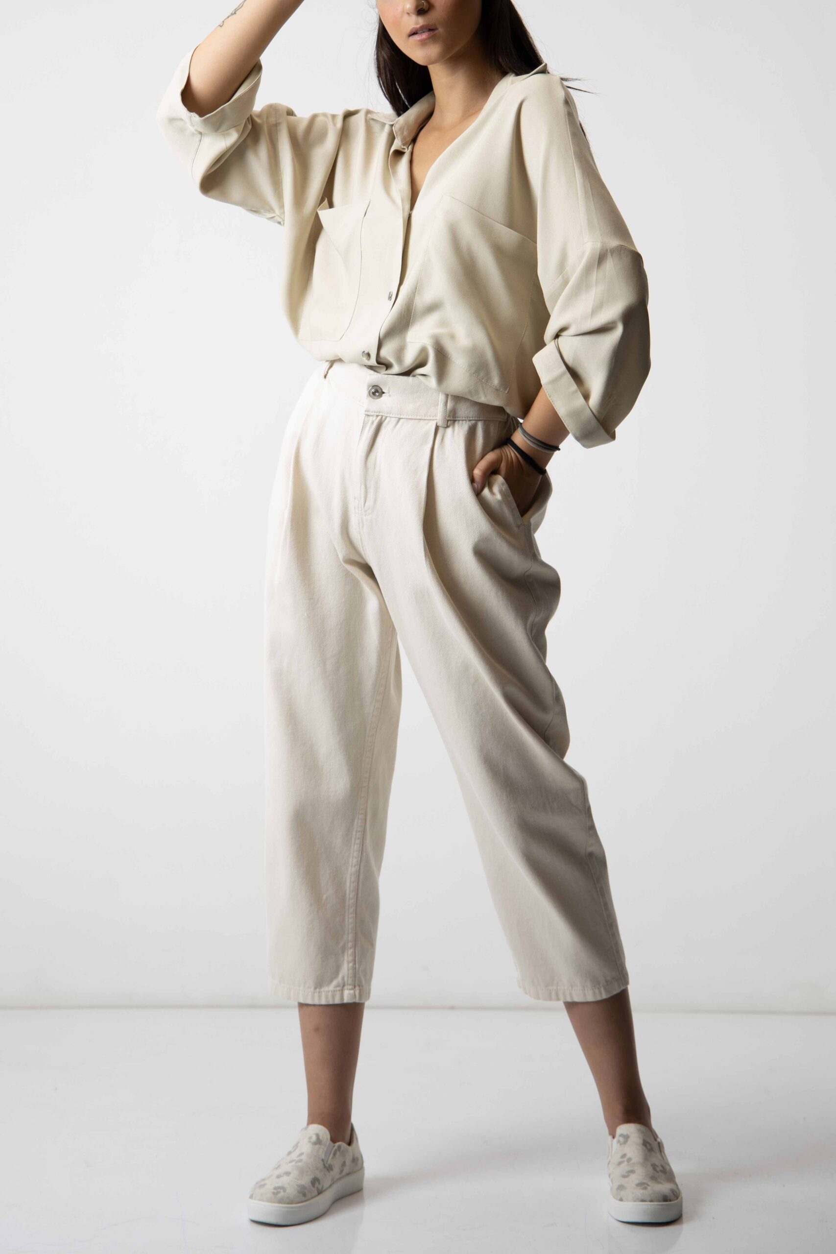 شلوار کتان پیلی دار پشت کش زنانه