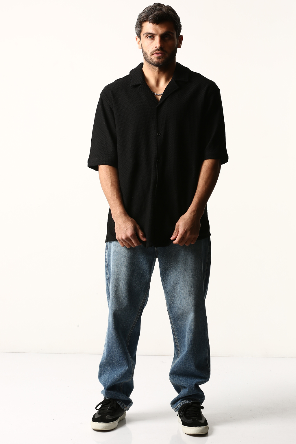 پیراهن یقه انگلیسی ژاکارد مردانه طرح کامپیوتری