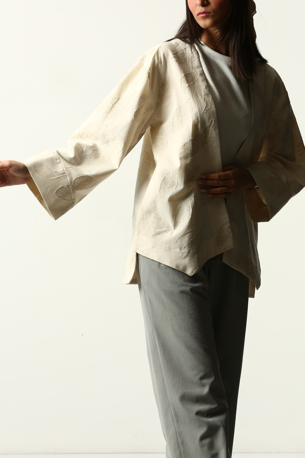 مانتو آزاد لینن ژاکارد زنانه