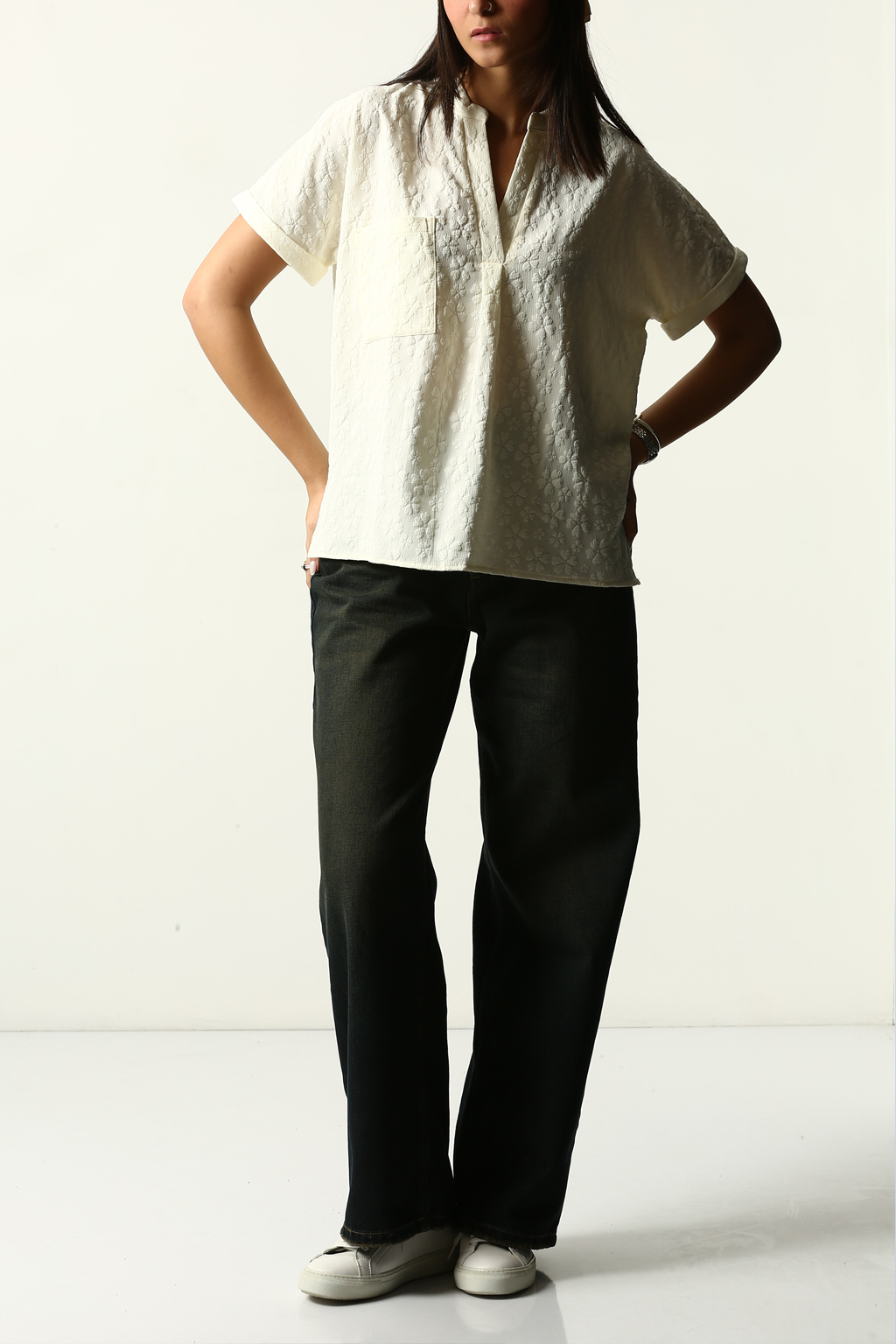 شومیز نیم قاپک پیلی دار زنانه