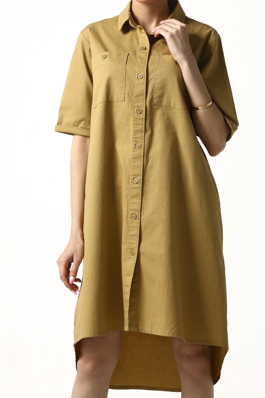 پیراهن فون آستین کوتاه جیب دار زنانه