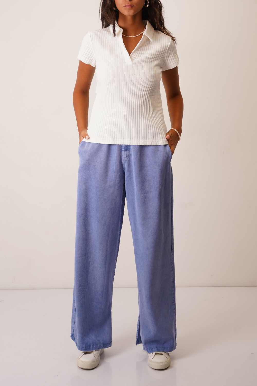 شلوار بغل چاکدار کتان زنانه