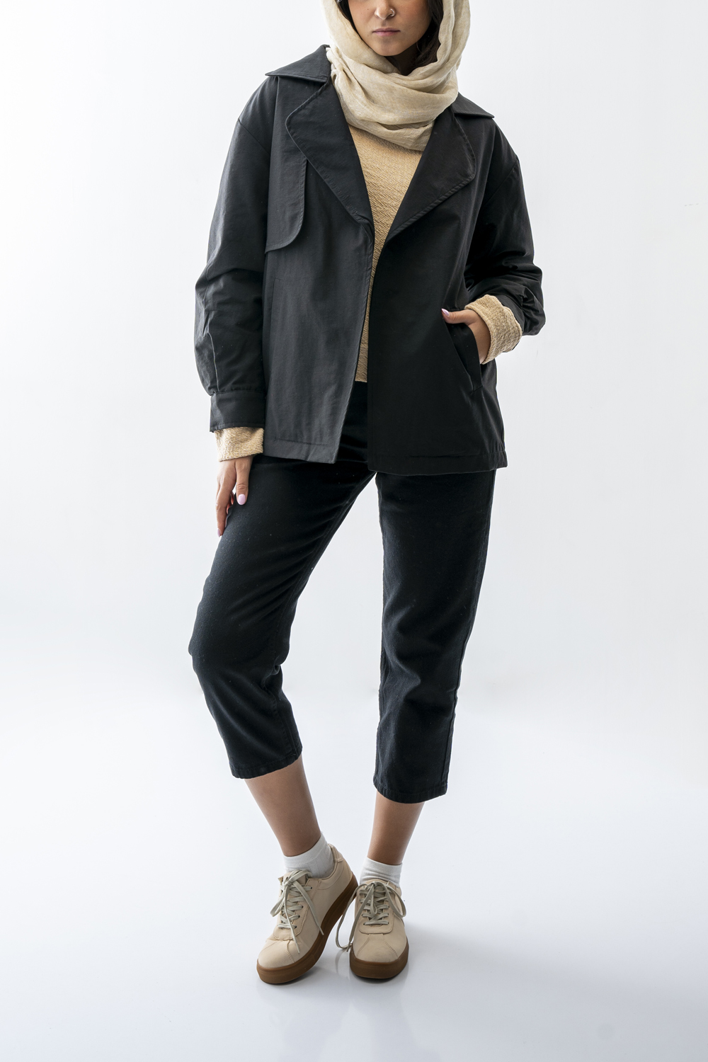 بارانی باکسی یقه برگردان آستین پیلی زنانه  