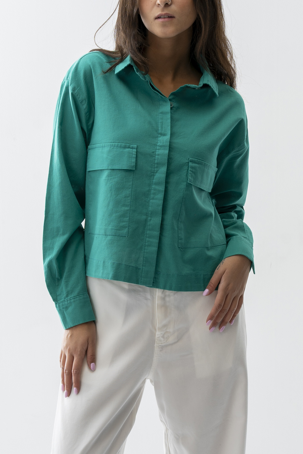 شومیز کراپ آستین بلند زنانه  