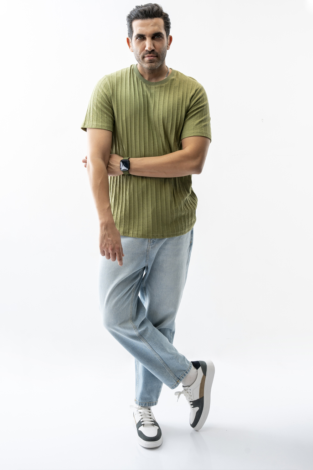 تیشرت بیسیک ژاکارد جناقی مردانه