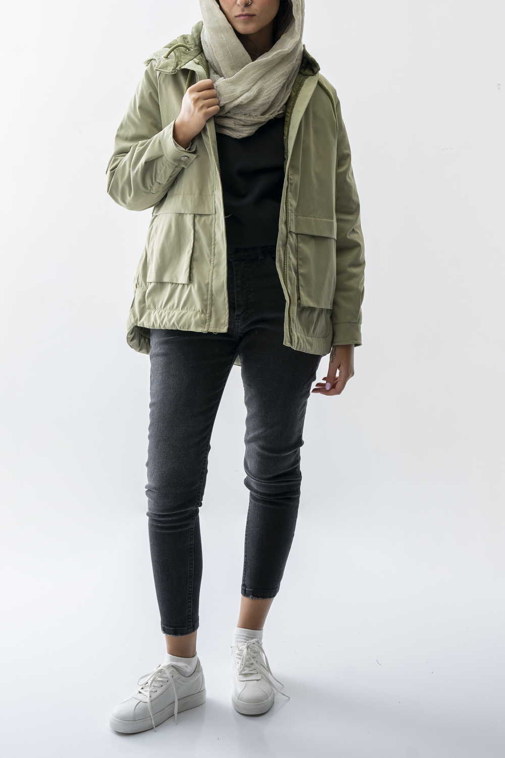 بارانی کلاه دار آستین رگلان زنانه