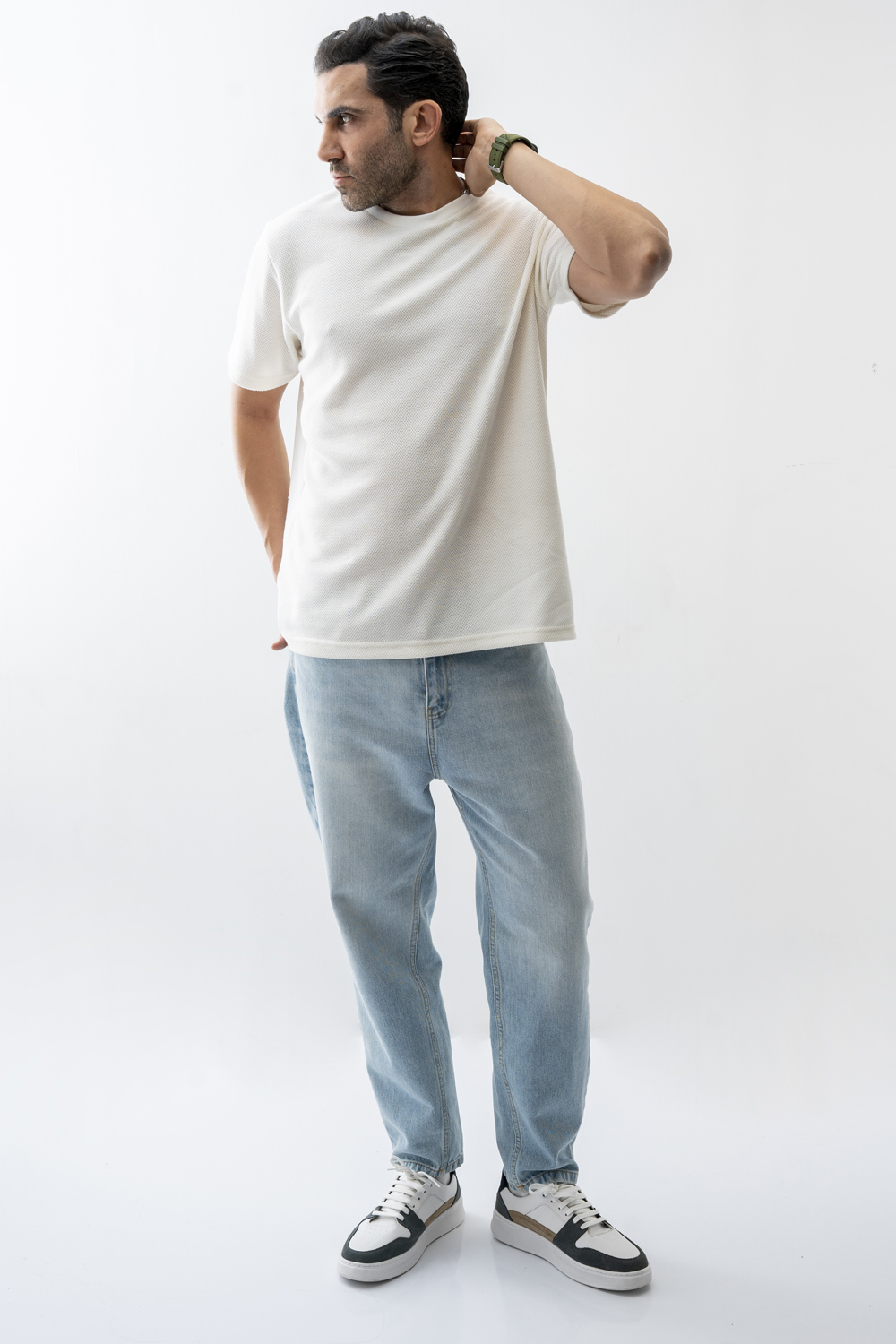 تیشرت آستین کوتاه ژاکارد بیسیک مردانه