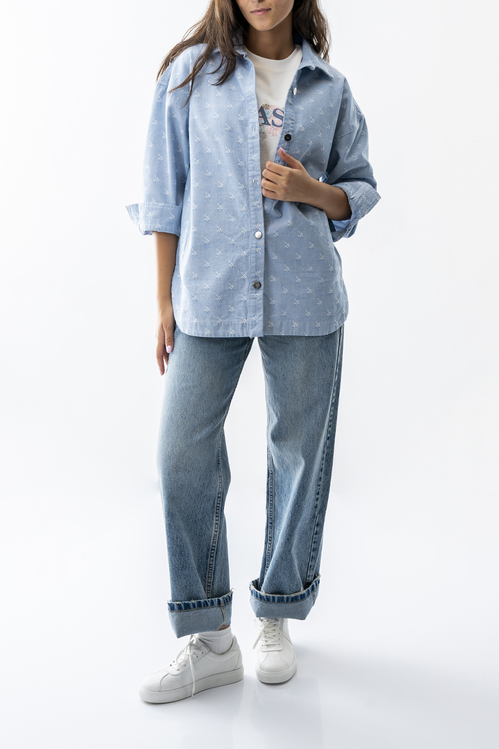 شومیز کتان گلدوزی آزاد زنانه