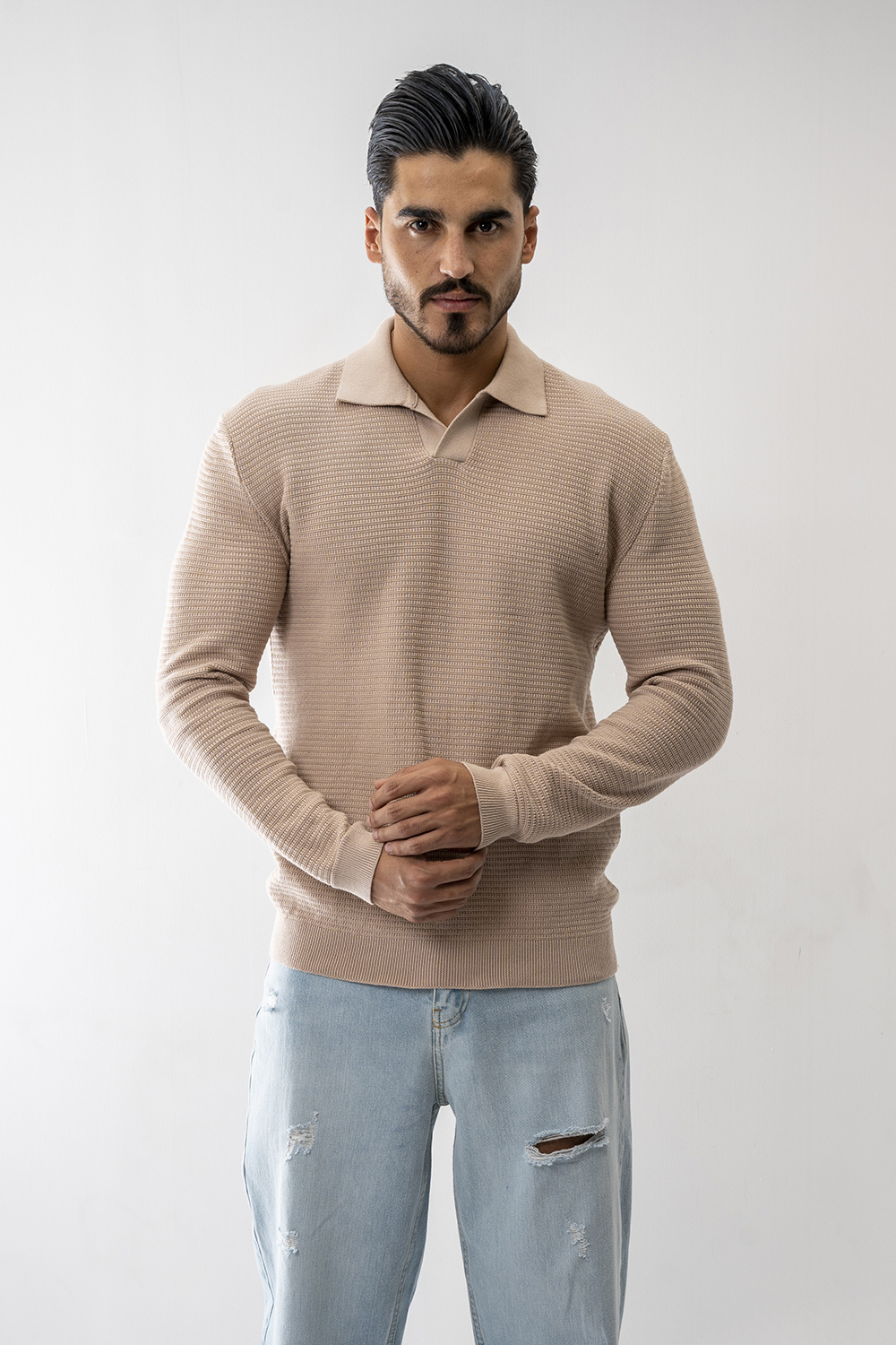 بافت آستین بلند یقه دار مردانه