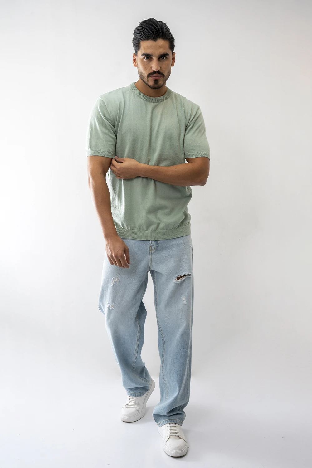 تیشرت آستین کوتاه بافت یقه گرد مردانه