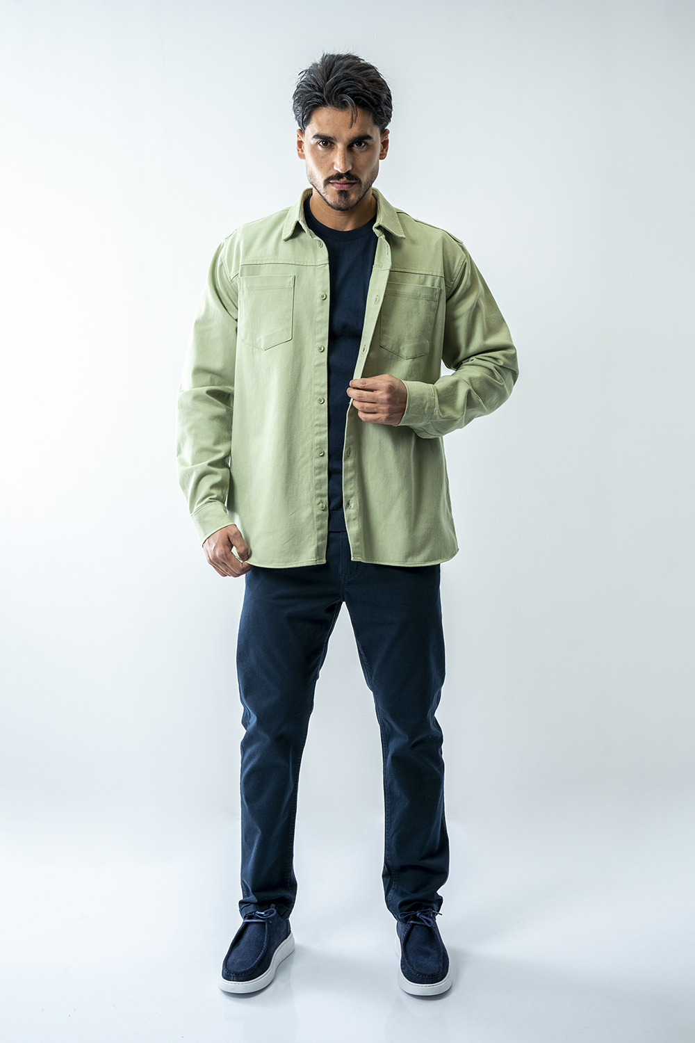 پیراهن آستین بلند برش دار کتان مردانه