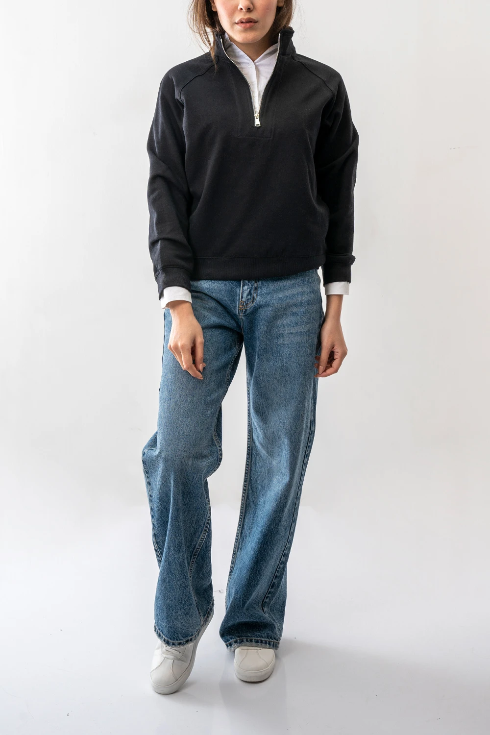 تیشرت آستین بلند نیم زیپ زنانه