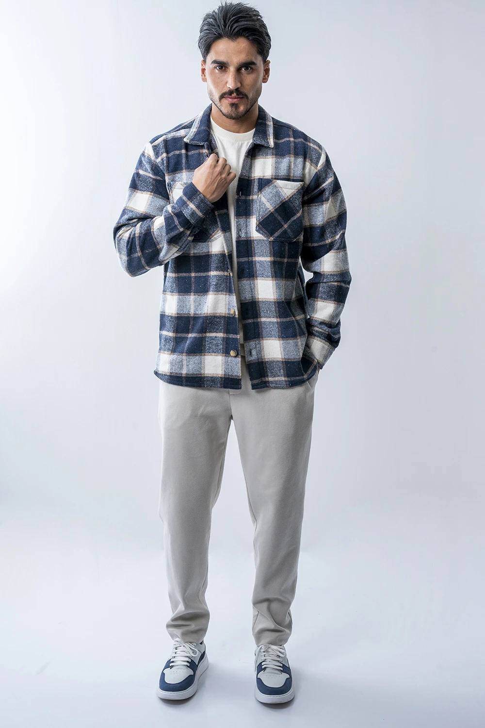 پیراهن آستین بلند پشمی جیب دار مردانه