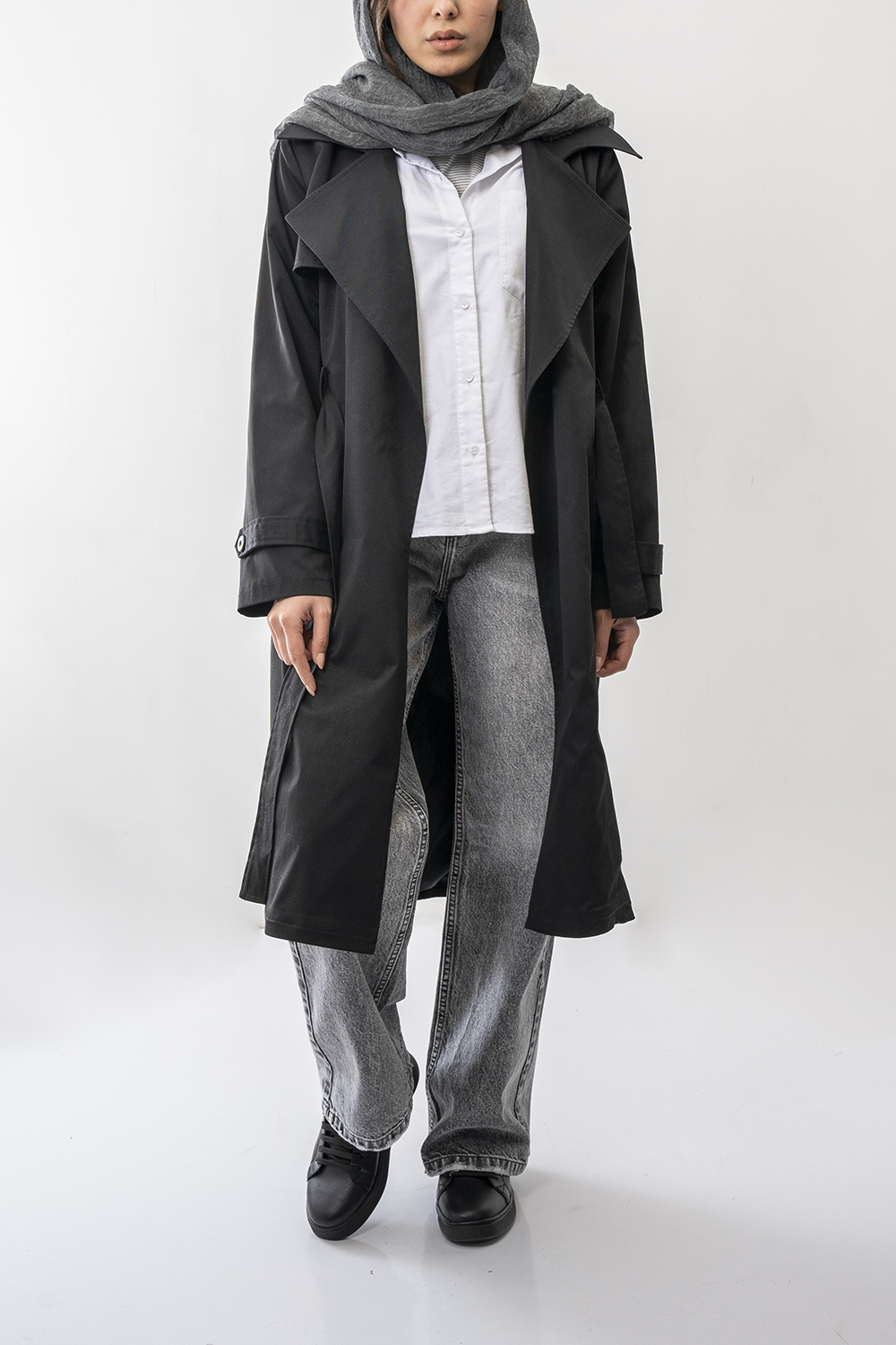 بارانی بلند کمربند دار زنانه