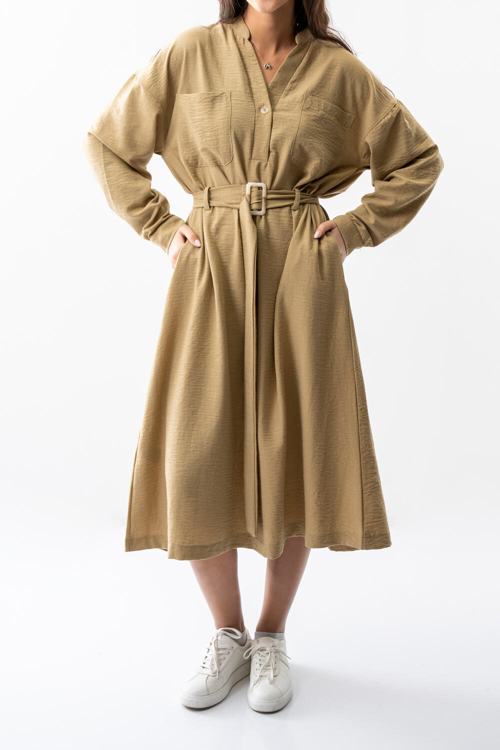 پیراهن جیب دار نیم قاپک زنانه 