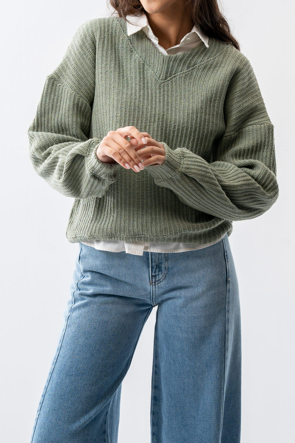 تیشرت آستین بلند بافت یقه هفت زنانه