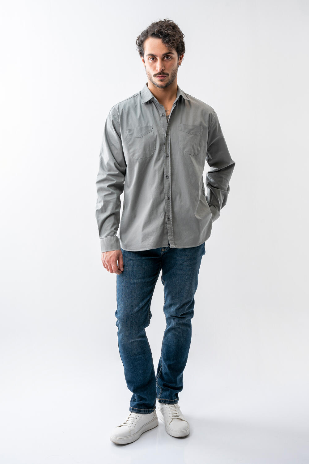 پیراهن آستین بلند دو جیب رگولار مردانه 